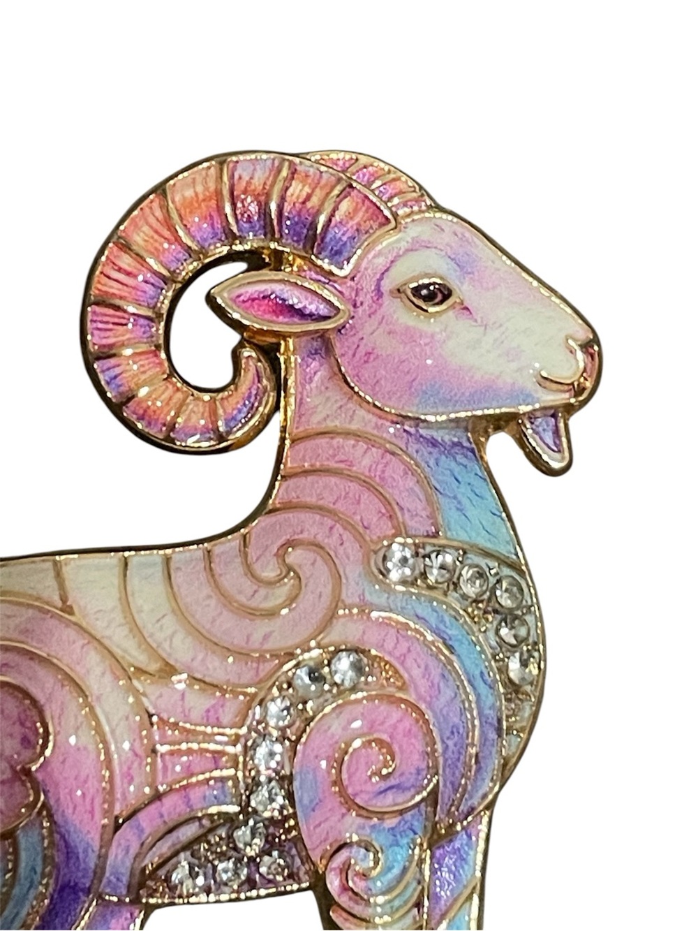 Iridescent Pink zodiac Brooch with Crystal Accents - Picture 2 of 3